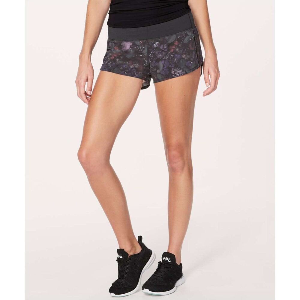 Lululemon Speed Up Short 2.5" Frozen Flourish Multi Black Floral EUC Size 6
